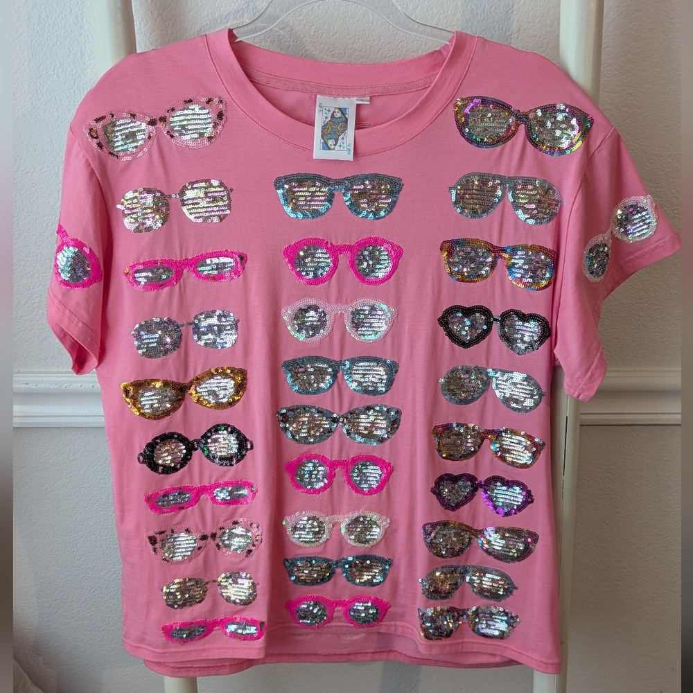 Pink Sequin Sunglasses Kids T-Shirt